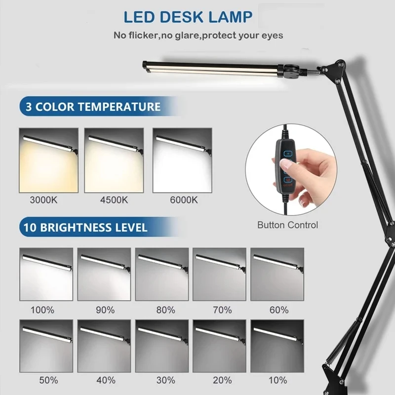Dimmable LED Desk Lamp Led Monitor Screen Light for Computer Double Head Reading Table Lamp Office Study Working Folded Lighting
