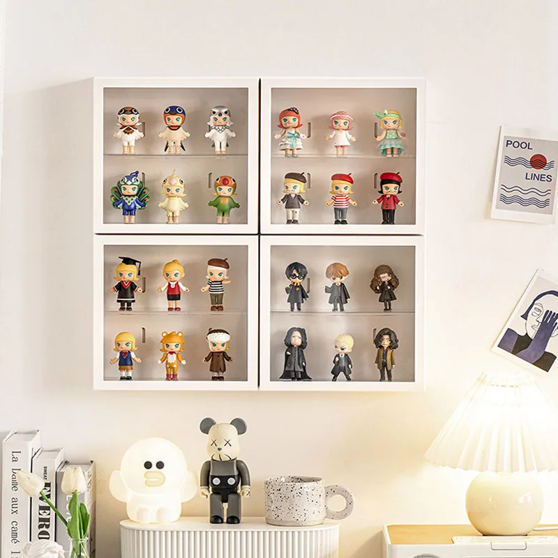 

Wall Mounted Doll Storage Display Rack Perforate Free Bedroom Perfume Dustproof Box DIY Home Decoration 27x9.5x 28CM