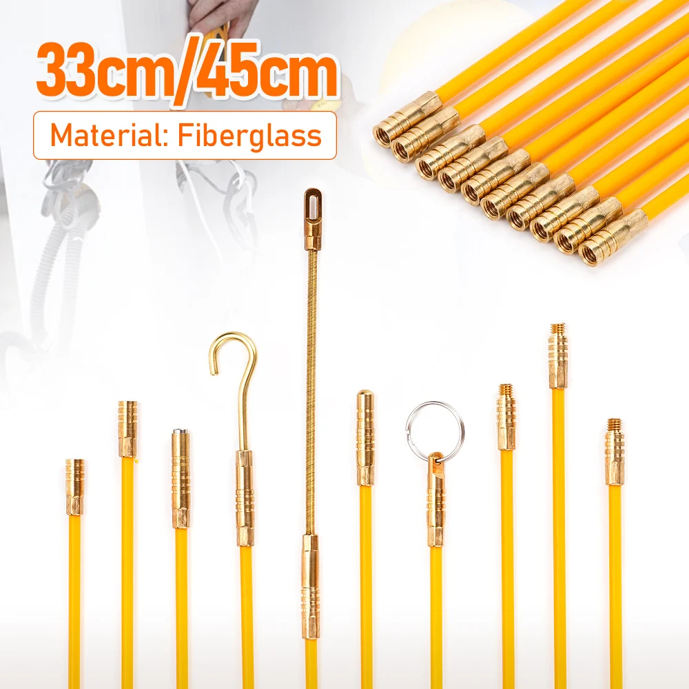 33CM/45CM Fiberglass Wire Cable Push Puller Running Rods Fish Pulling Kit Wall Electrical Wires Hook Rods Tool 10Pcs cable puller