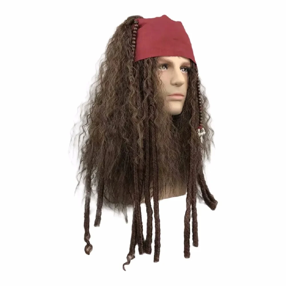 Pirate Wig Cosplay Jack Sparrow Captain Wigs Accessories Synthetic Hair Halloween Party Costume Props