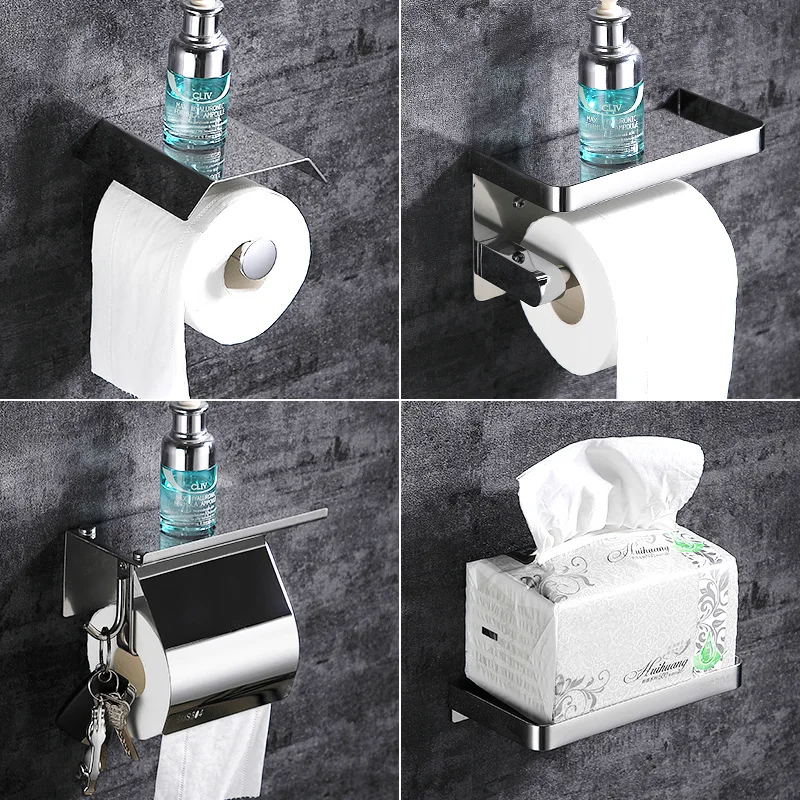 Stainless Steel Toilet Roll Holder Self Adhesive in Bathroom Tissue Paper Holder Black Finish,Easy Installation no Screw