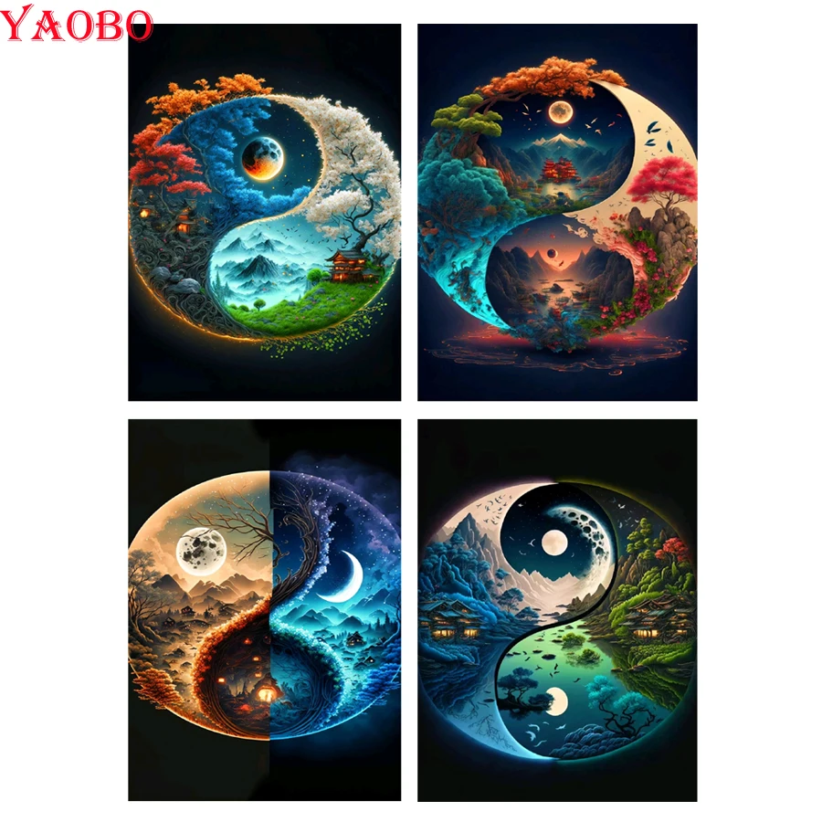 

Full Square/Round 5D Diamond Painting Tai Chi Yin Yang and Four Seasons Natural Scenery Diamond Mosaic Painting Rhinestone