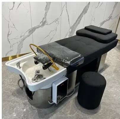 

Barbershop high-end shampoo bed full lying hair salon special Thai bed flushing bed ceramic basin stainless steel hair bed