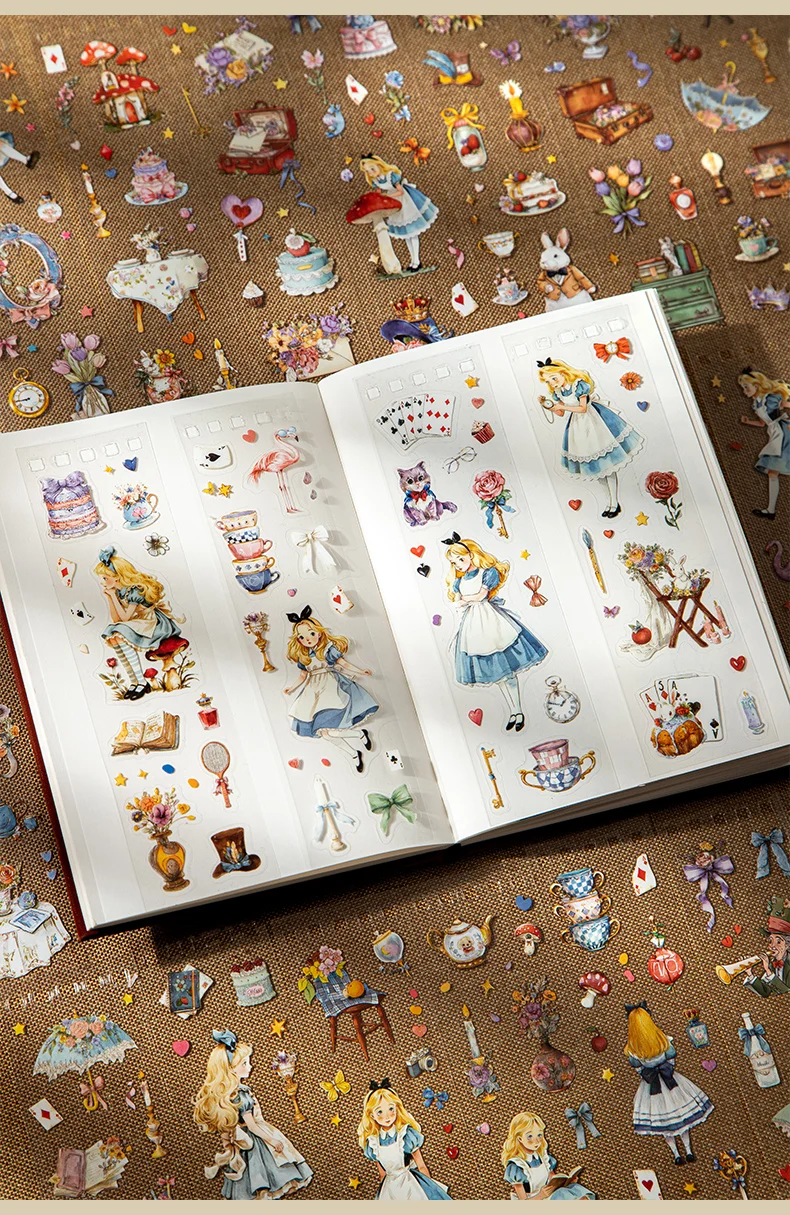 Journal GO 50 Stück Ausgestanzte Alice im Wunderland Wasserfeste PET-Aufkleber für Flaschen, Tassen, Journaling, Karten, Planer, Deko, Scrapbook-Dekoration – Detail 5