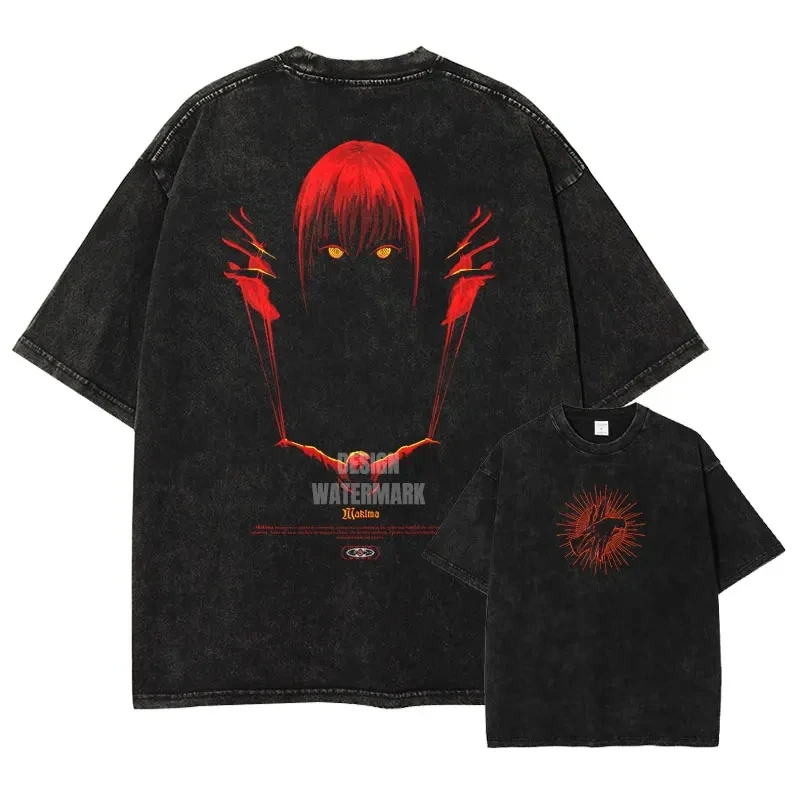 Oversized Vintage Washed Anime Chainsaw Graphic T-Shirt