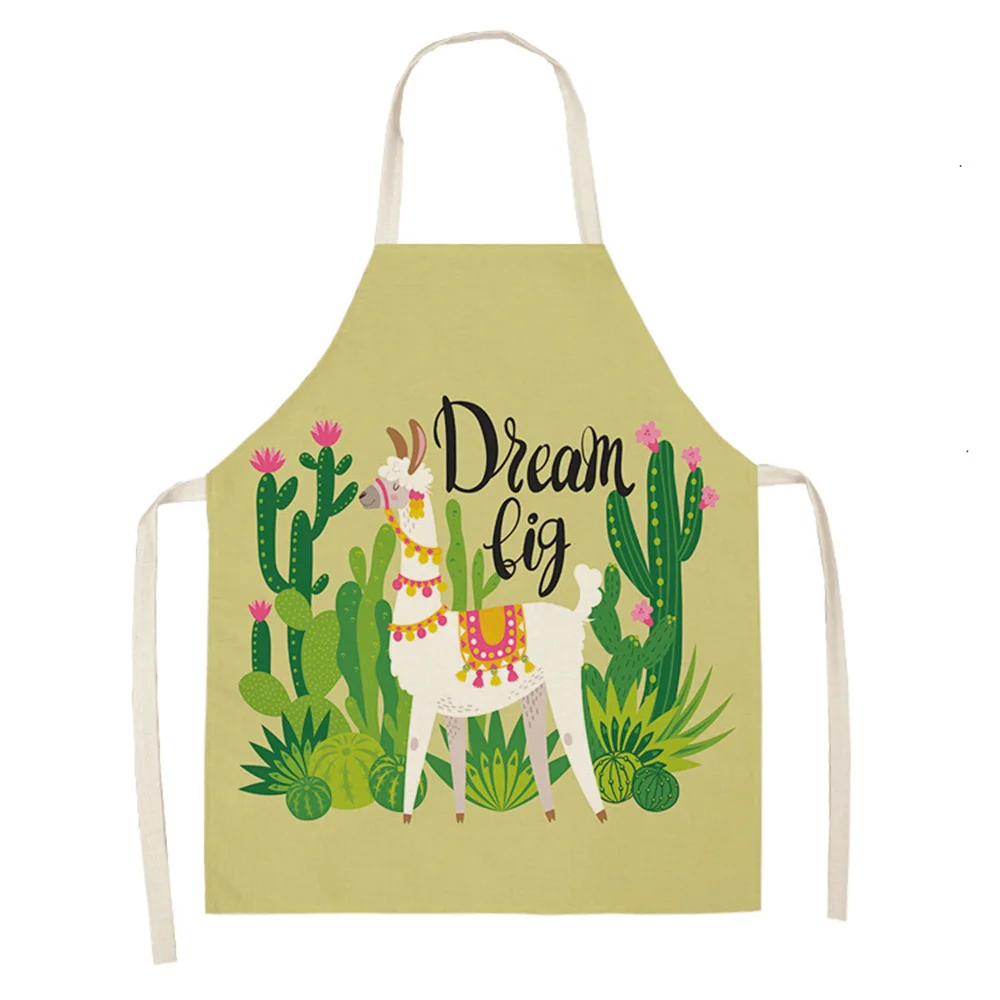 

Alpaca llama Cactus Printed Cotton Linen Sleeveless Aprons Kitchen Women Pinafore Home Cooking Baking Waist Bib 53*65cm 46263