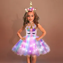 Robe Tutu licorne brillante pour filles, tenue de princesse pour fête de noël, vêtements pour enfants 