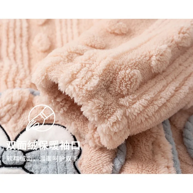 Warm Rabbit Winter Pajamas Women's New Thickened Velvet Loungewear Set Coral Fleece Lapel Home Clothing Flannel Large Loose Fit