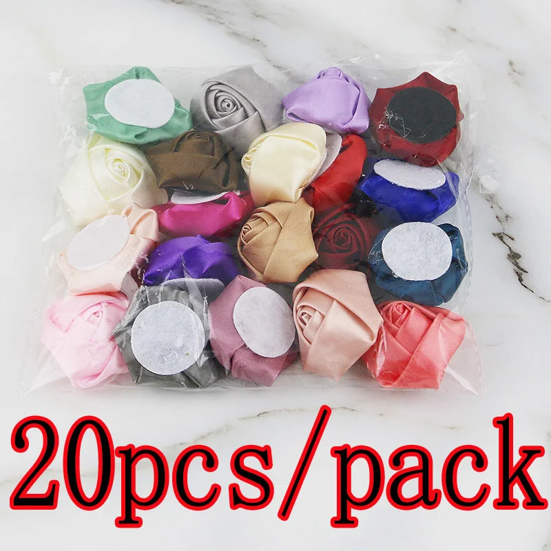 (20Pcs/pack)4cm High Quality Satin Three-dimensional Rose Artificial Flower Wedding Party Dress Decoration Scrapbook DIY Ribbon
