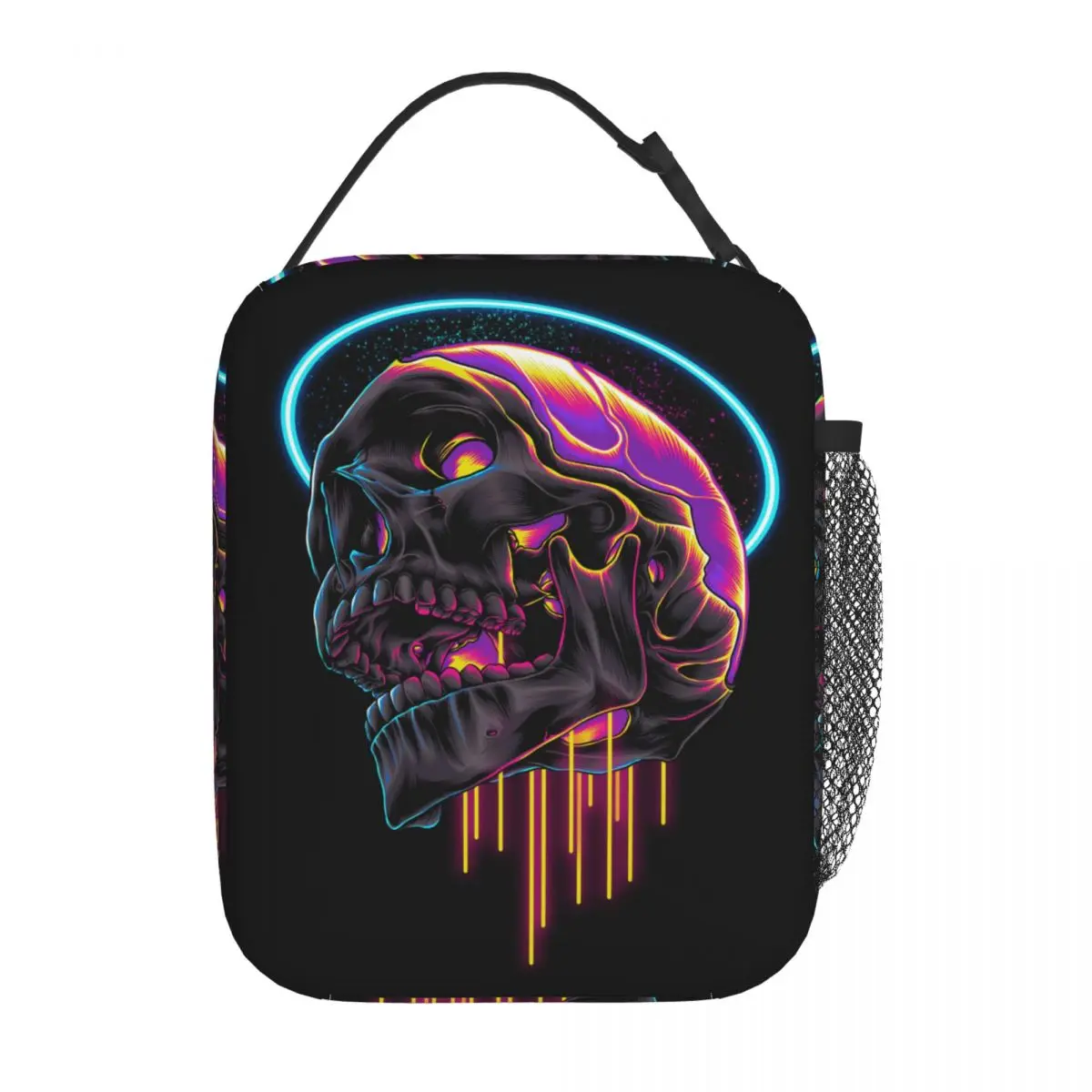 

Insulated Lunch Bags Punk Skull Art Skeleton Merch Abstract Skeleton Skulls Food Box Fashion Cooler Thermal Bento Box For Travel