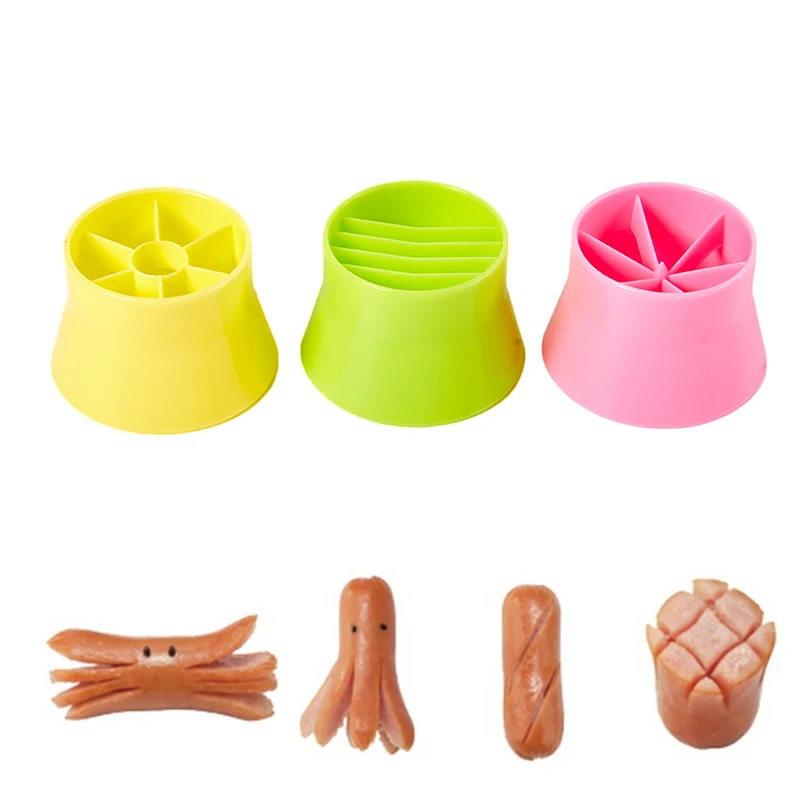 3PCS Sausage Hot Dog Cutter Set Flower Crab Octopus Style Ham Sausage Cutter Kitchen Cutting Mold DIY Lunch