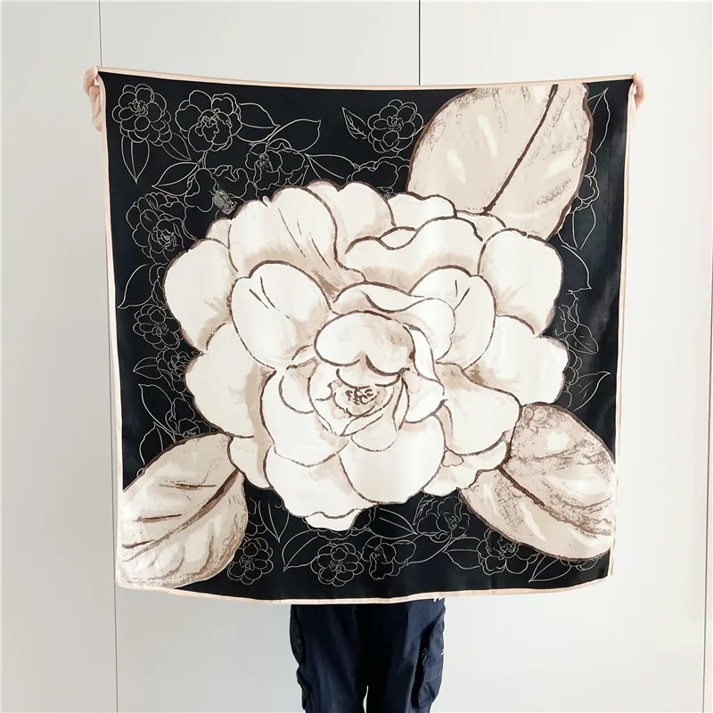 

14MuMI 2023 Fashion 100% Real Silk Square Scarf Women Foulard Scarves Bandana Wrap Kerchief High Quality Headband Hijab Shawls