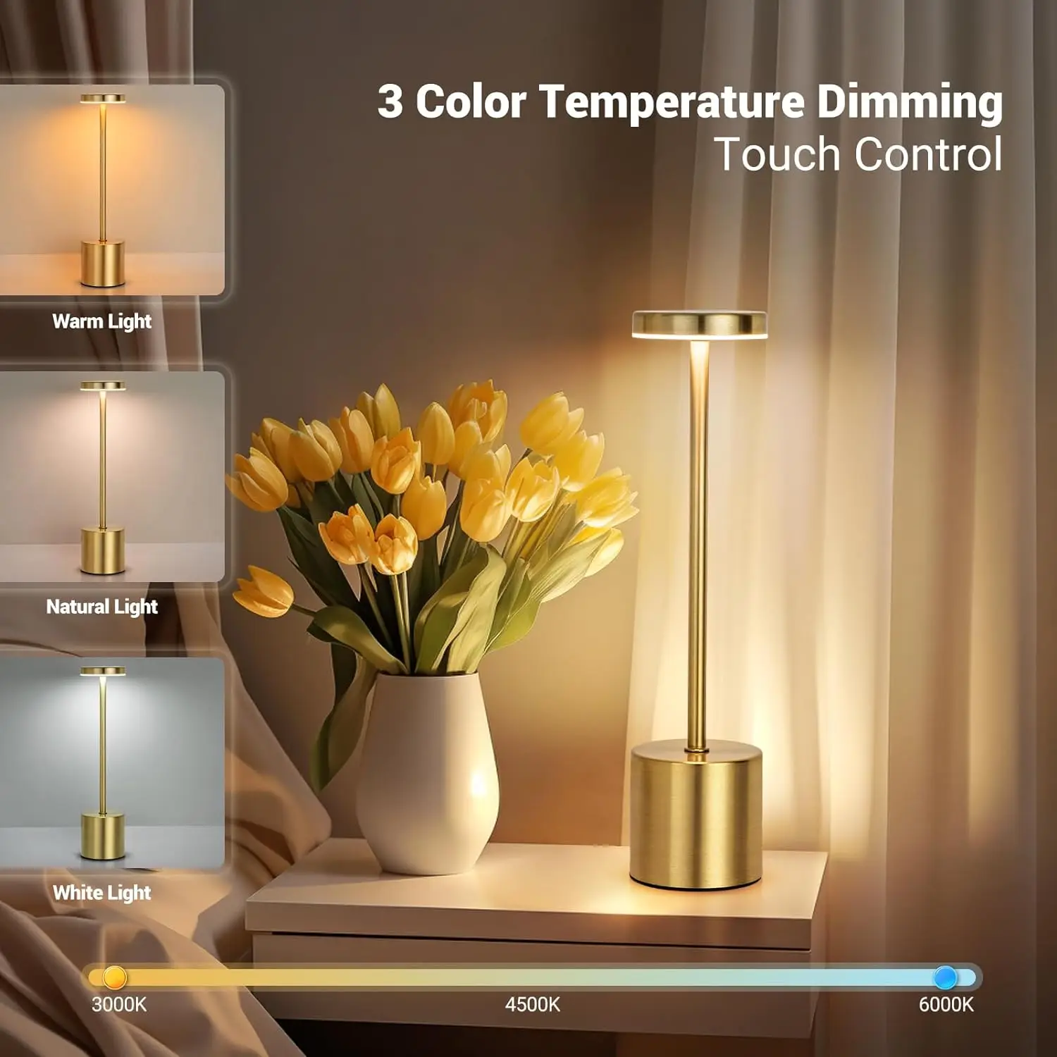 Simple LED Rechargeable Touch Metal Table Lamp Three Colors Bedside Creative Ambient Light Bar Outdoor Decoration Night Light Si 2