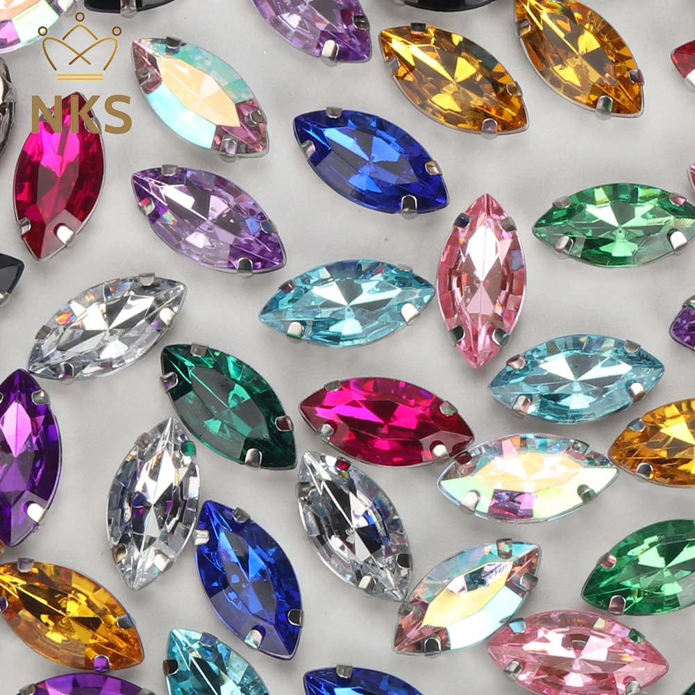 NKS 30PCS 9x18mm Horse eye Shape Crystal Rhinestone With Sliver Claw Sew On Acrylic Rhinestones For Clothing Accessories