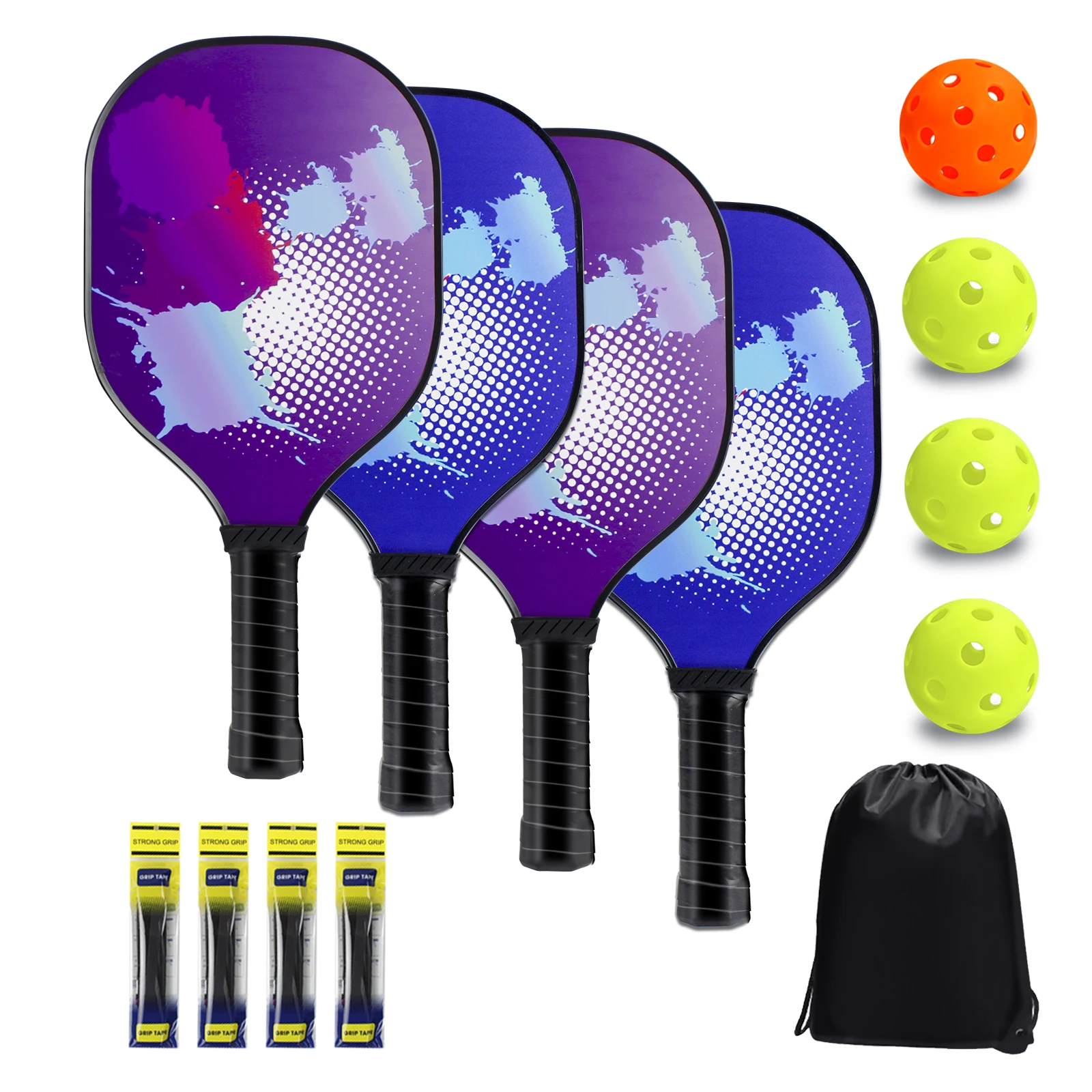 KOFULL Pickleball Paddles Set Includes 4 Premium Rackets, 4 Pickleball Balls, Grip Tapes & Carry Bag Excellent for Beginners