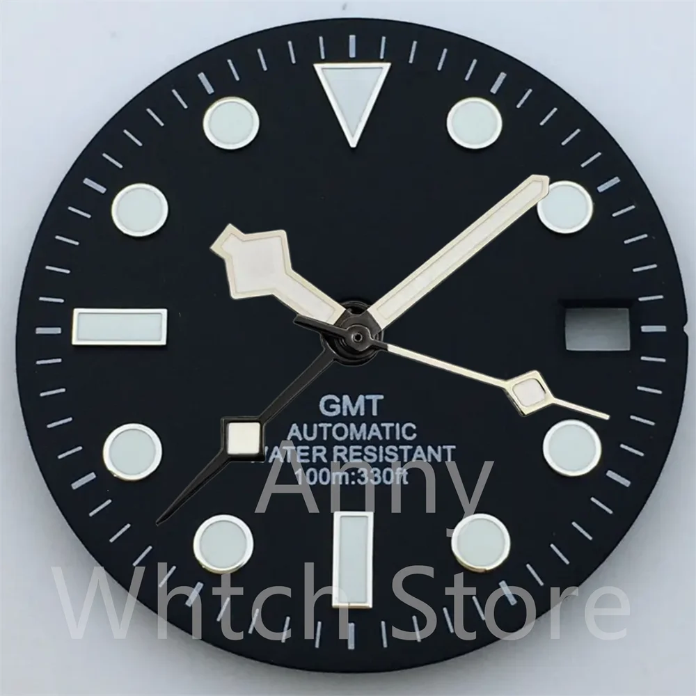 Green Luminous GMT Watch Dial with Four Hands - Premium 29mm Replacement Part