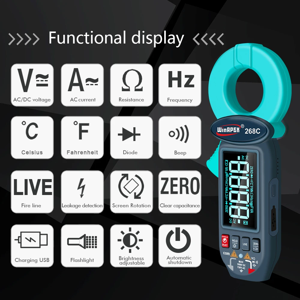 Winapex 268C AC Leakage Current Clamp Meter 0.01mA Professional Current Pliers N