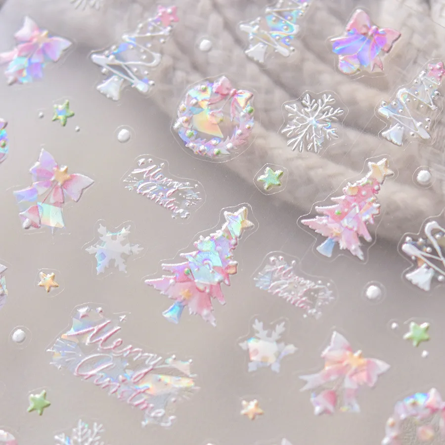 1pcs Pink Christmas Nail Stickers Shiny Shell Light Nail Art Parts ...