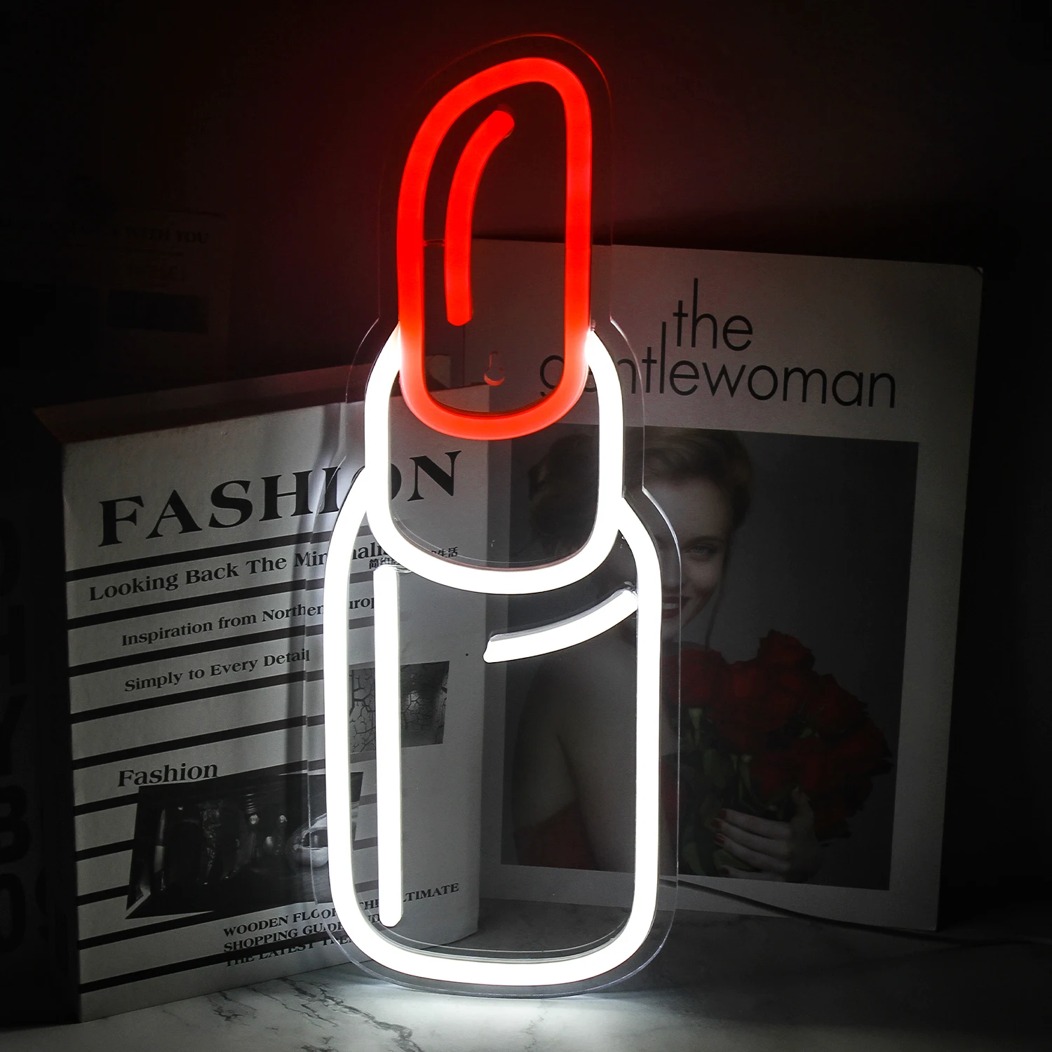 Ineonlife Neon Light Lipstick Luminous LED Sign Powder Room Party Shop Room Decor Mural Personality Cosmetology Wall Decoration