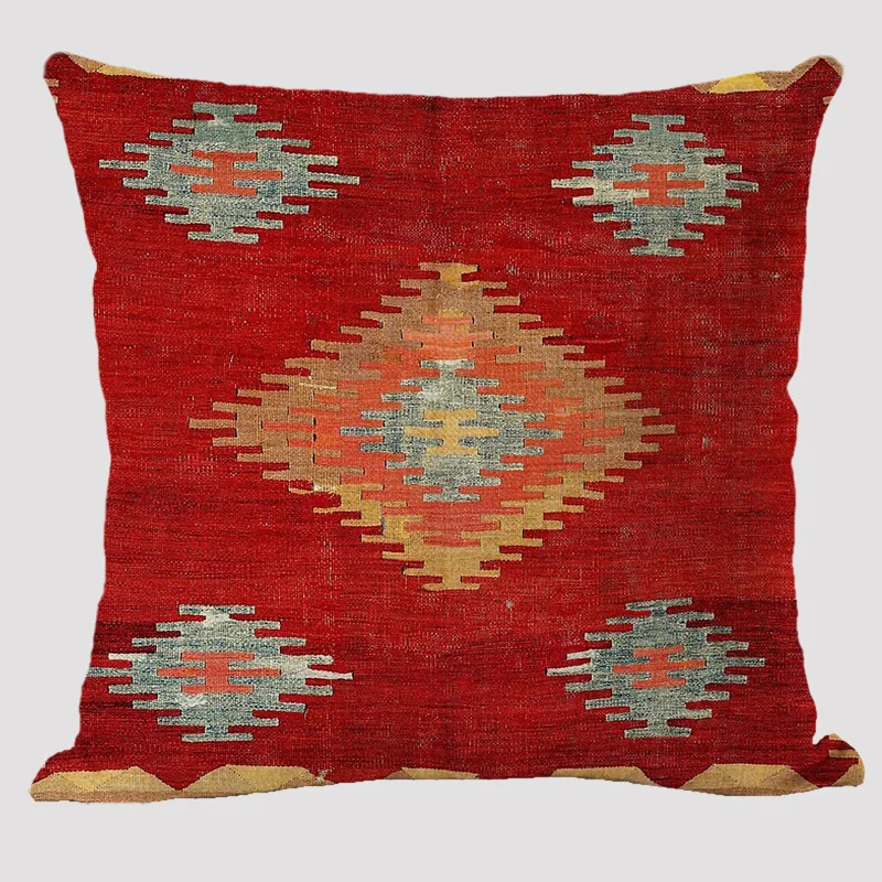 Bohemian Patterns Linen Cushions Case Multicolors Abstract Ethnic Geometry Print Decorative Pillows Case Living Room Sofa Pillow 