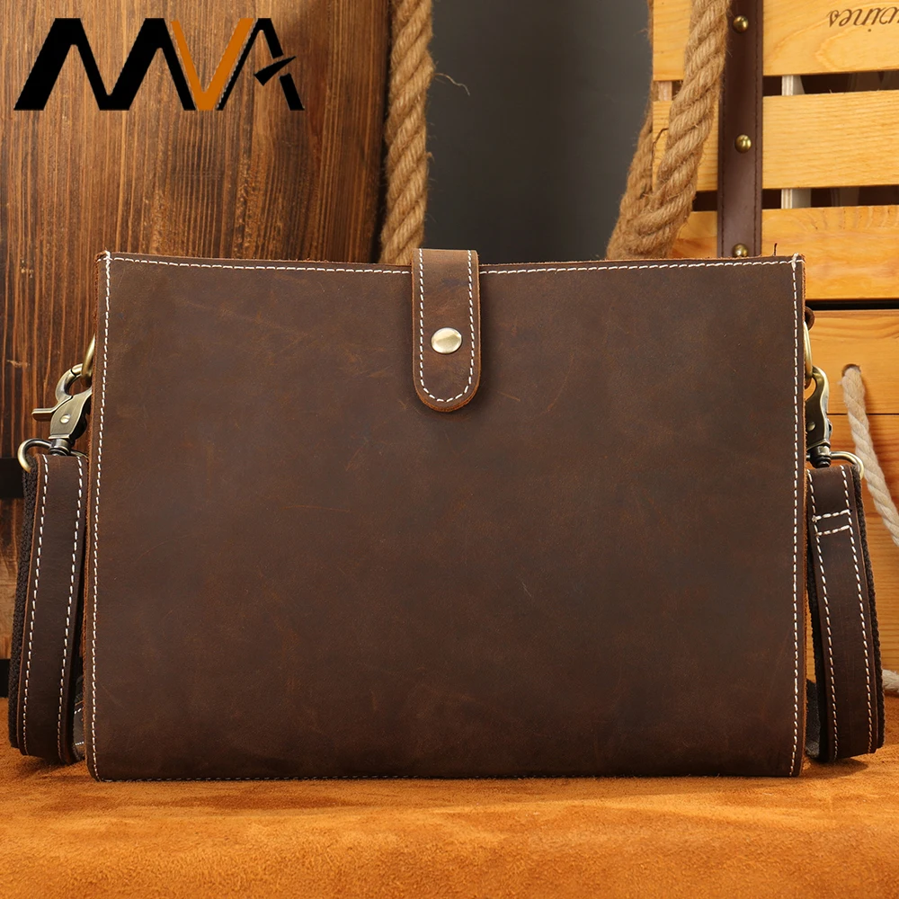 

MVA Vintage Leather Men's Shoulder Bag Small Type Casual Crossbody Bag Shoulder Leather School Travel for iPad 9.7 Inch 3009