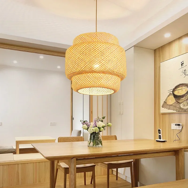Popular Modern Style Pendant Light Handmake Bamboo Hanging Lamps for Dining Room Living Room Decor Loft Luminaire Hanglamp