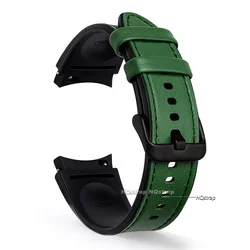 Silicone & Leather 20mm Watch Strap - Premium Two - Tone Design Bracelet - Galaxy Watch 5 Pro (Green - Black)
