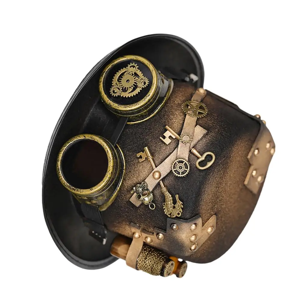 Gothic Steampunk Punk Top Hat with Gear Glasses Metal Felt Fedora Costume for Adult Halloween Events