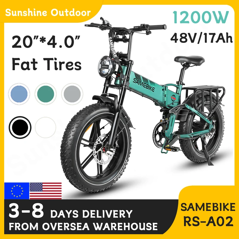 Samebike Rs-A02 Bici Elettrica Pieghevole 20 Pollici Rimovibile 48V 17Ah Batteria Grasso Pneumatico Ebike 1200W Motore Fat Bike Fat Bike Elettrica
