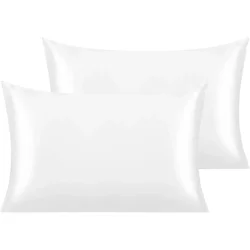 Luxury Satin Pillowcase Set for Hair and Skin Care - Ultra-Soft and Cooling Pillow Covers with Envelope Closure (White)