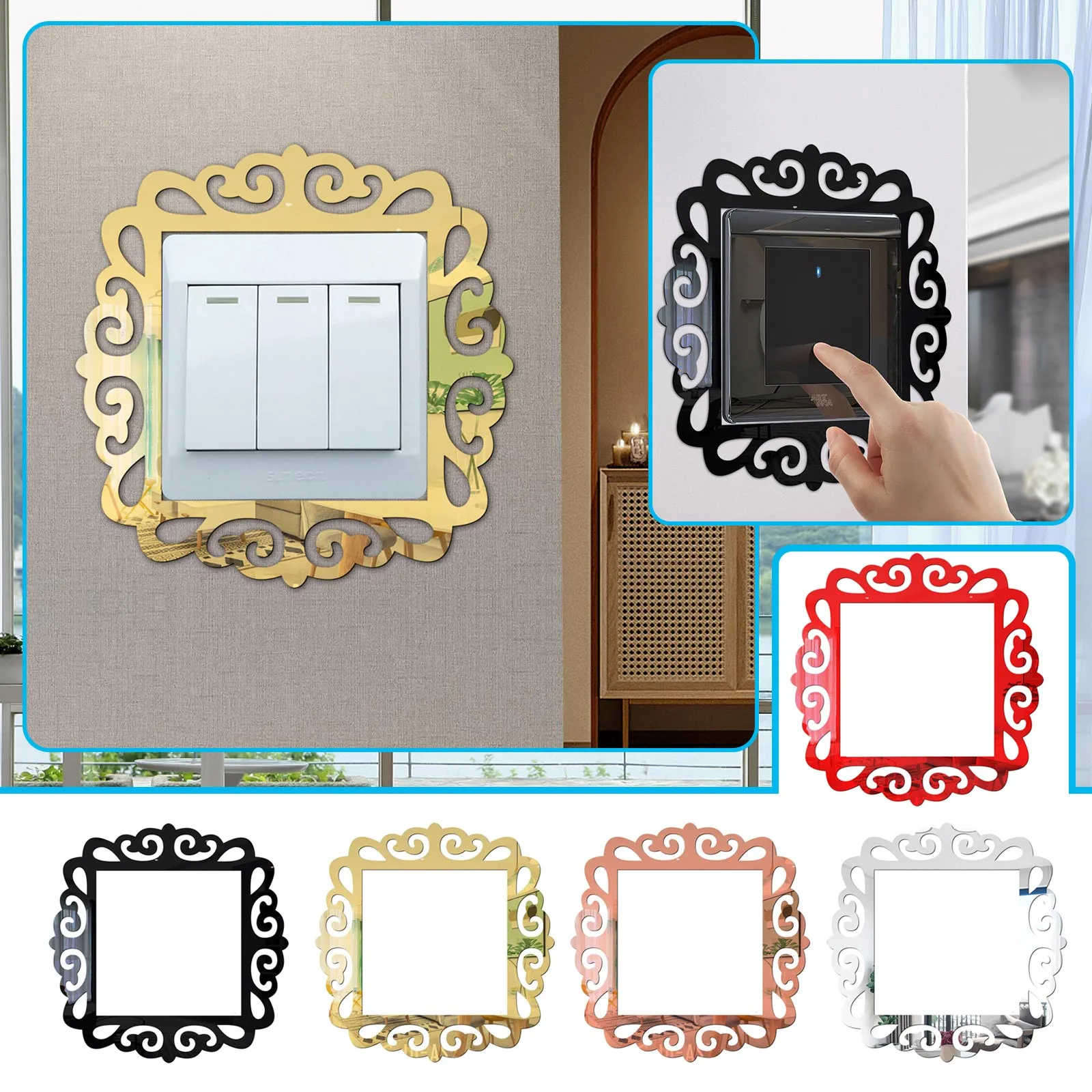 Hot Sale Waterproof Switch Sticker Home Decor Wall Mirror Style Photo Frames For Shop Switch Home Decoration Wall Mirror