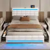 Queen Bed Frame with Drawers, LED Bed Frame with Charging Station, Pu Leather Platform Bed Frame Queen Size with Storage, White 4