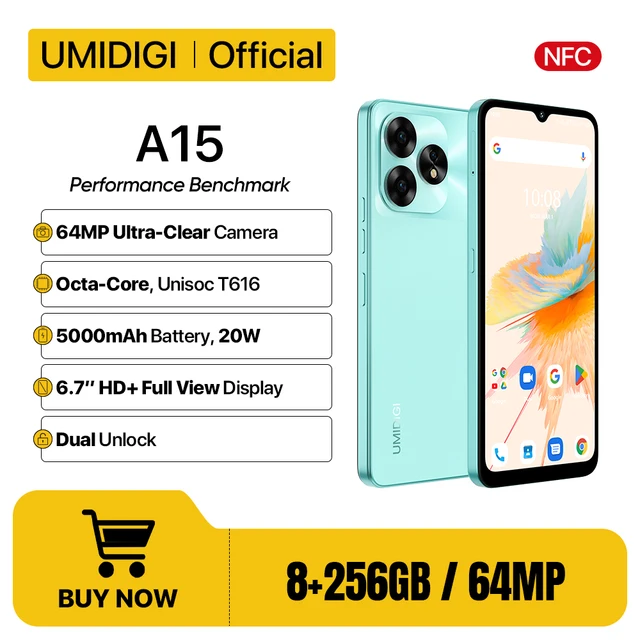UMIDIGI A15, A15C Smartphone NFC Android 13 ,6.7" FHD+Screen, 8GB 256GB, 64MP Camera,5000mAh 20W Fast Charging Mobile phone