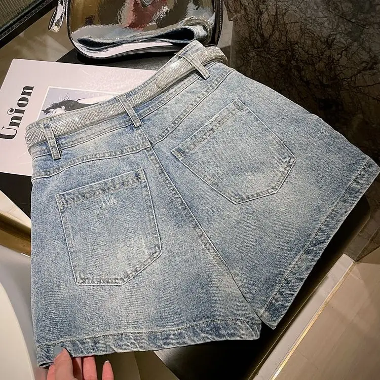 Hot Diamond Denim Shorts Women's High Waist Pants Spring 2024 New  jeans woman  high waisted jeans  baggy jeans