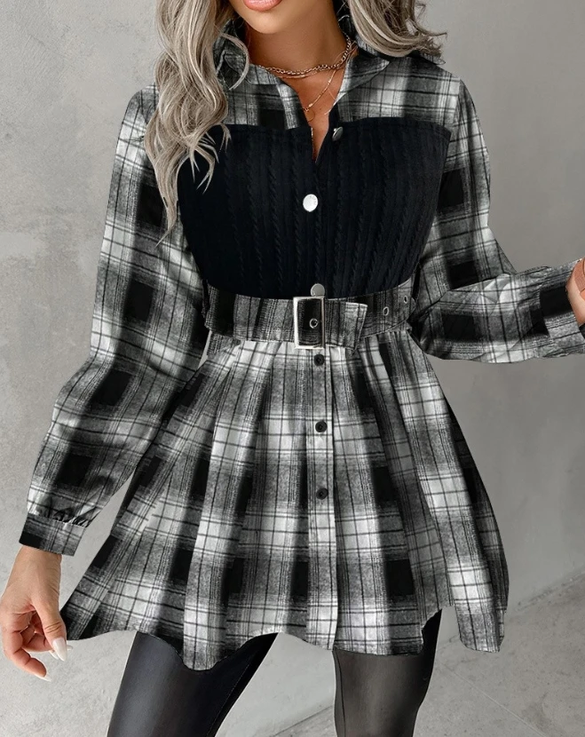 

Fashion Shirt New 2023 Best-Selling Fashion Casual Patchwork Plaid Printed Button Top for Women's Clothing