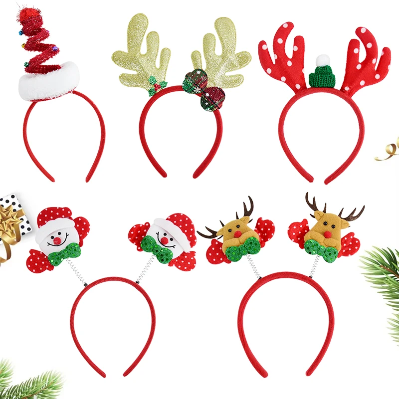 1pc Christmas Headbands Noel Santa Claus Reindeer Bow Headwear For Kid Adult Xmas Gift New Year Christmas Party Hair Accessories