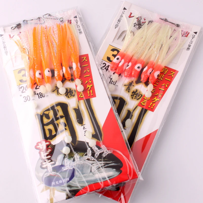 Kawa New Fishing String Hook Squid Sharp Barbed Hooks For Hairtail Crouper Whole Length 180cm Main Lines 24# For Fish Bass Saury