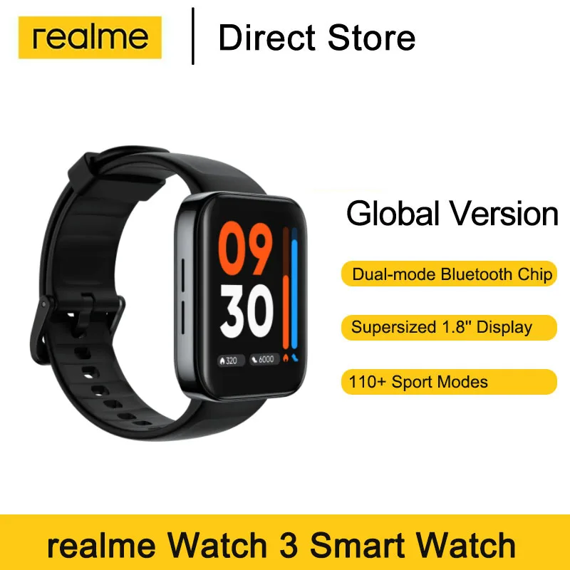  Realme Watch 3 Smartwatch 1.8" Large Screen Blood Oxygen Heart Rate Monitor IP68 340mAh Battery Bluetooth Calling Smart Watch 