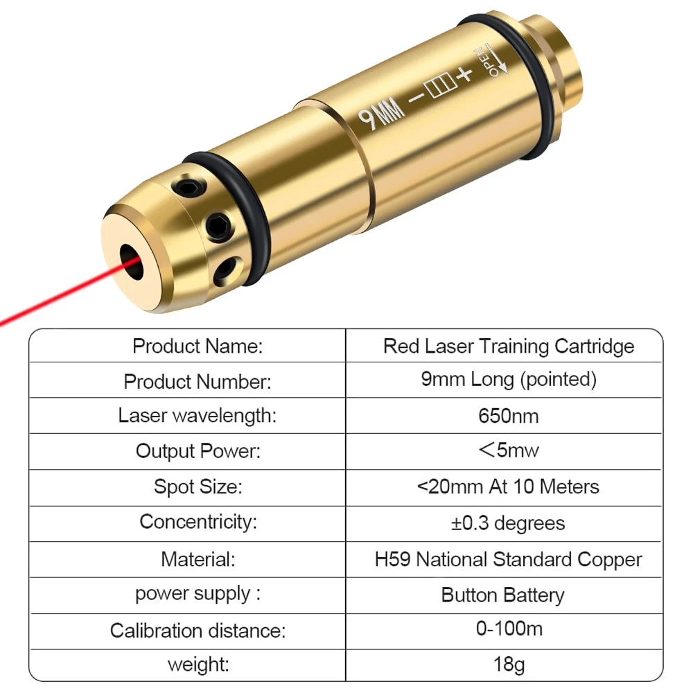 9x19mm Laser Training Bullet Laser Bore Sight Combo 2 in 1 Pointer for Dry Fire Training and Sight Zeroing