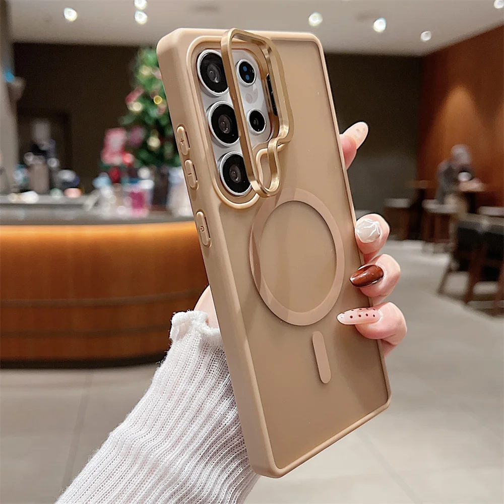 MagSafe Matte Magnetic Phone Case with Flip Lens Bracket & Wireless Charging Cover