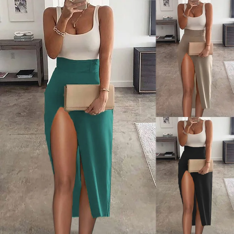 

Y2k Skirt Korean Fashion New Women's Tank Top Skirt Sets Spring Summer High Waist Panel Slim Fit Tank Top Skirt Split Sexy Dress