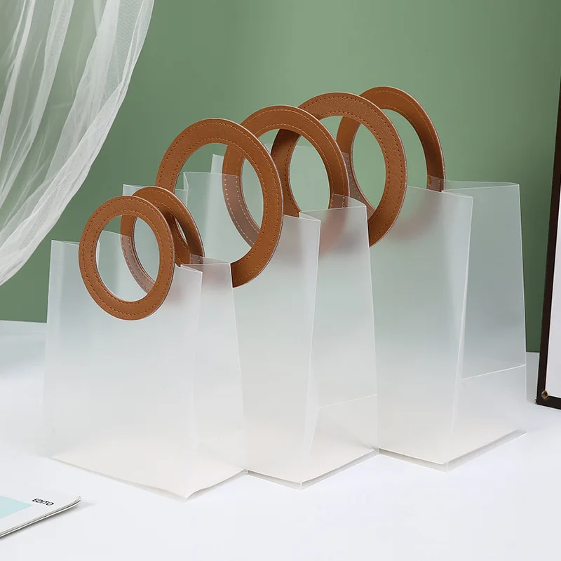 PVC Transparent Gift Bag Tote PP Frosted Plastic Shopping Tote Bag with Handles Clear Clothing Drinks Packaging 5/10 PCS plastic shopping bags gift bags