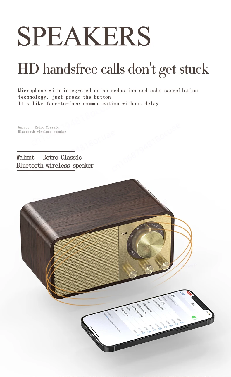 Portable BT 5.0 Super Powerful Retro Bluetooth Speaker Wooden Strong Bass with 1