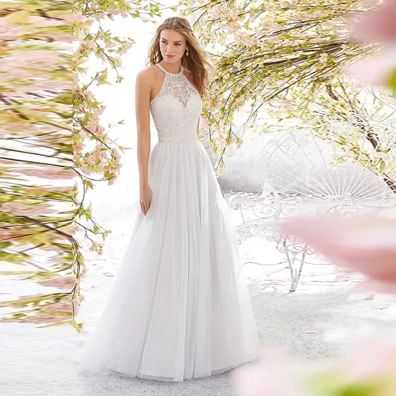 

European and American New 2023 Dress Sexy Open Back Sleeveless White Wedding Dress Party Elegant Guest Dress Women's Long Dress
