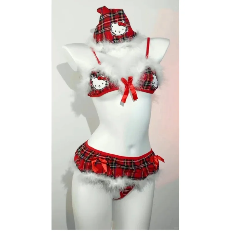 

Hello Kitty Christmas Set Sexy Short Hollow Open Back Student Sleeveless Sleeping Dress Uniform Women Set Accessories Wholesale