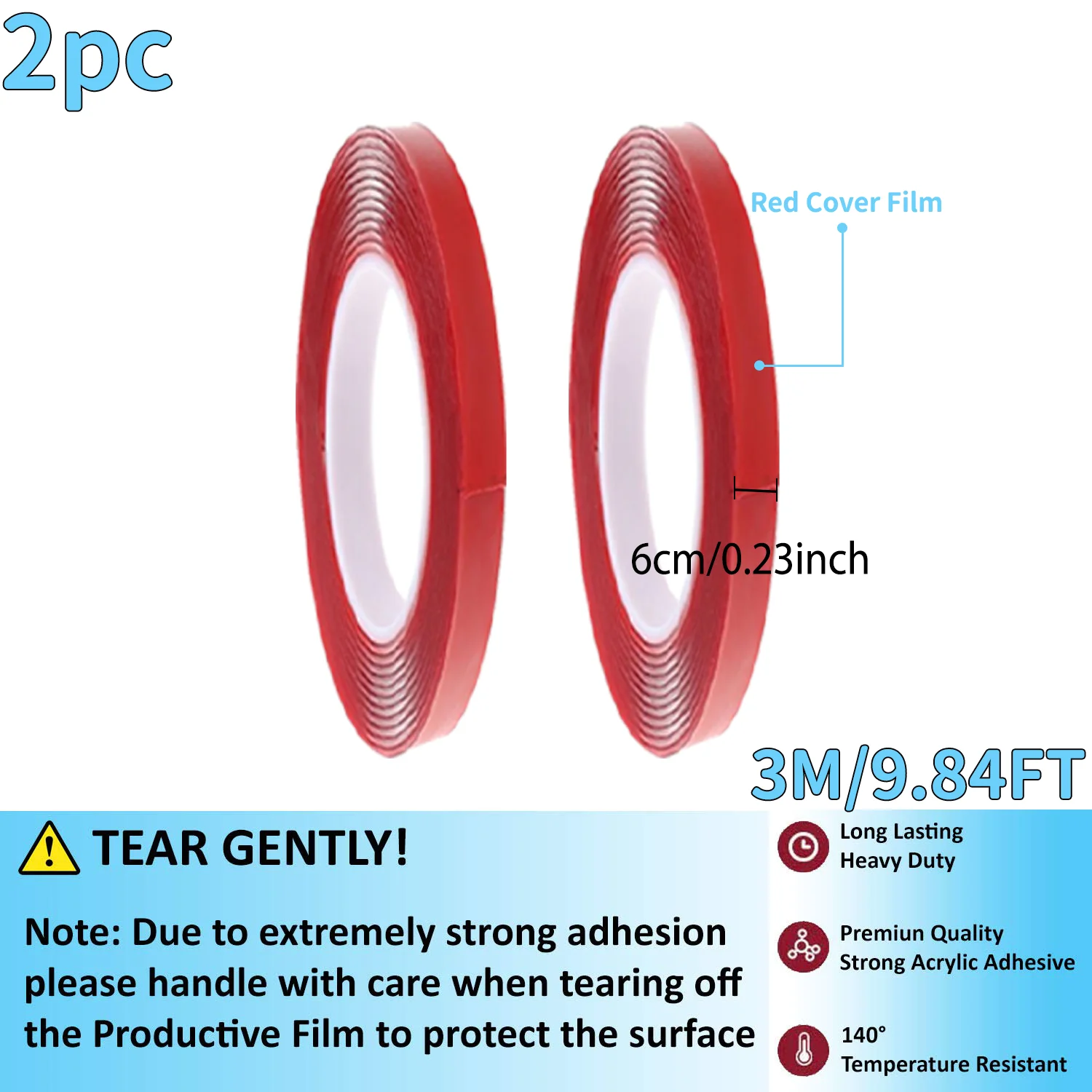 High-Strength Double-Sided Red Acrylic Tape for Screen Repair, Multiple Widths Available