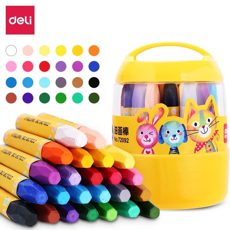 Deli 24 Colors Crayons Round Non Toxic Sticks Brushes Oil Painting Sticks Art Set Stationery School Supplies Kids triangular crayons set
