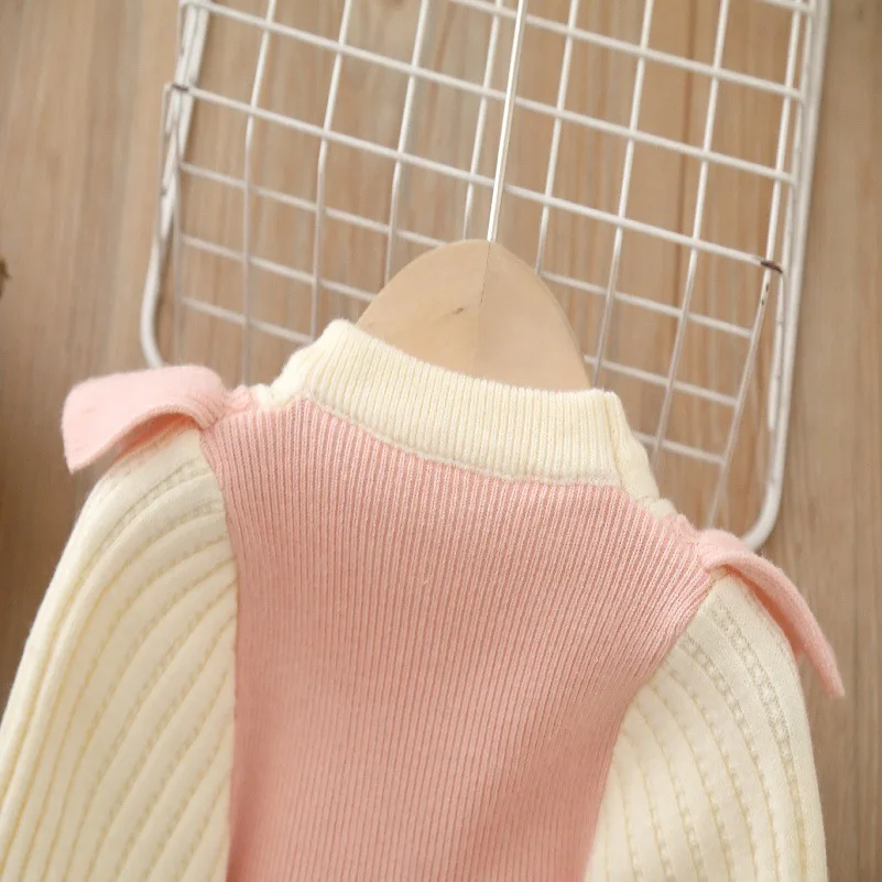 Girls Knit Sweater Dress with Bow Decoration for Kids