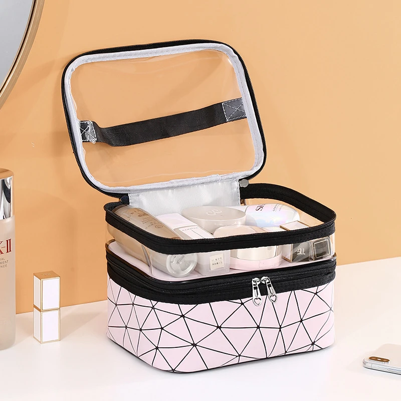 

Multifunction Large Capacity Double Clear Cosmetic Bag Women Make Up Case Travel Makeup Organizer Toiletry Beauty Storage Bag 4#