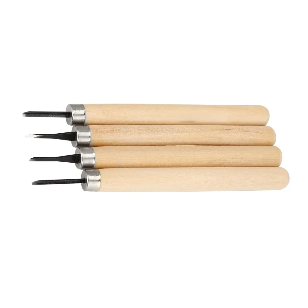 4PCS 강철 목공 칼 수동 연마기 소형 평면 목공 칼 삼각형 그레이버 사선형 원형 조각 도구 세트
